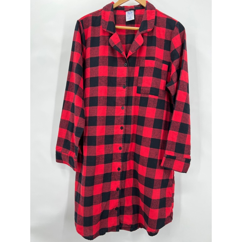 Fruit of the Loom Beyond Soft Large Buffalo Plaid Nightshirt Sleepwear‎ Red
